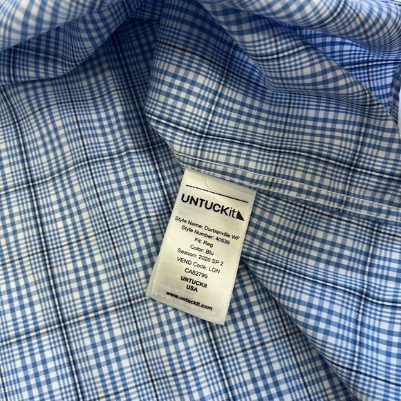 Untuckit Durbanville Wrinkle Free Long Sleeve Button Up Blue Plaid XL - Picture 6 of 8